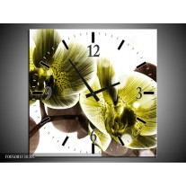 Wandklok op Canvas Orchidee | Kleur: Geel, Grijs | F005081C