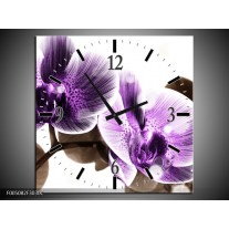 Wandklok op Canvas Orchidee | Kleur: Paars, Grijs | F005082C