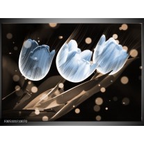Glas schilderij Tulp | Blauw, Grijs