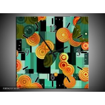 Wandklok op Canvas Modern | Kleur: Groen, Oranje, Zwart | F005421C