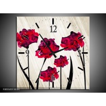 Wandklok op Canvas Klaproos | Kleur: Rood, Creme, Zwart | F005501C