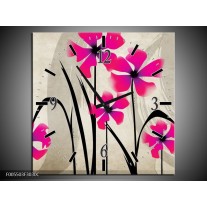 Wandklok op Canvas Bloem | Kleur: Roze, Zwart, Creme | F005503C
