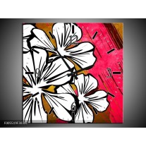 Wandklok op Canvas Art | Kleur: Wit, Roze, Bruin | F005519C