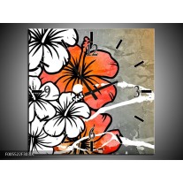 Wandklok op Canvas Art | Kleur: Grijs, Oranje, Wit | F005522C