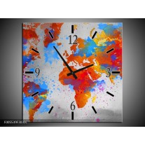 Wandklok op Canvas Wereld | Kleur: Grijs, Rood, Blauw | F005539C