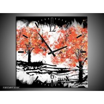 Wandklok op Canvas Bomen | Kleur: Oranje, Zwart, Wit | F005589C