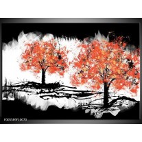 Glas schilderij Bomen | Oranje, Zwart, Wit 