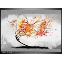 Glas schilderij Bomen | Grijs, Oranje, Wit 