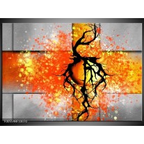 Glas schilderij Boom | Oranje, Grijs, Zwart