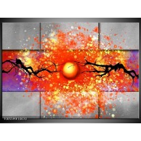 Foto canvas schilderij Boom | Grijs, Rood, Oranje 