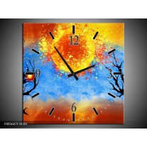 Wandklok op Canvas Art | Kleur: Blauw, Oranje, Zwart | F005607C