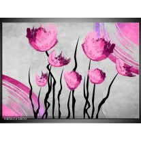 Foto canvas schilderij Tulp | Grijs, Roze, Zwart 