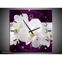 Wandklok op Canvas Orchidee | Kleur: Zwart, Wit, Paars | F005616C