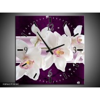 Wandklok op Canvas Orchidee | Kleur: Wit, Paars | F005617C