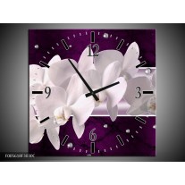 Wandklok op Canvas Orchidee | Kleur: Wit, Paars | F005618C