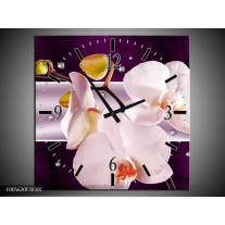 Wandklok op Canvas Orchidee | Kleur: Paars, Wit, Grijs | F005620C