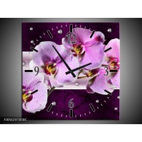 Wandklok op Canvas Orchidee | Kleur: Paars, Wit | F005621C