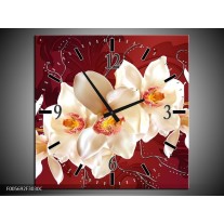 Wandklok op Canvas Orchidee | Kleur: Rood, Wit, Creme | F005692C