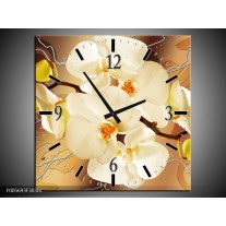 Wandklok op Canvas Orchidee | Kleur: Bruin, Creme | F005693C