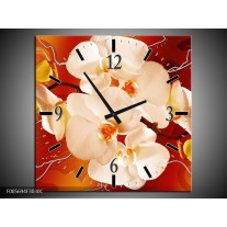 Wandklok op Canvas Orchidee | Kleur: Rood, Oranje, Creme | F005694C