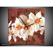 Wandklok op Canvas Orchidee | Kleur: Bruin, Creme | F005696C