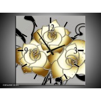 Wandklok op Canvas Roos | Kleur: Grijs, Creme, Zwart | F005698C