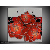 Wandklok op Canvas Roos | Kleur: Rood, Grijs, Zwart | F005712C