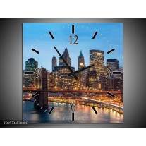 Wandklok op Canvas Brug | Kleur: Blauw, | F005734C