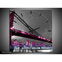 Wandklok op Canvas Brug | Kleur: Paars, Grijs, Zwart | F005742C