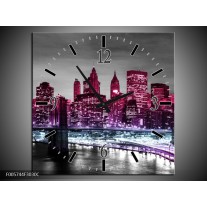 Wandklok op Canvas New York | Kleur: Paars, Zwart | F005744C