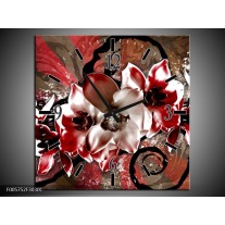 Wandklok op Canvas Orchidee | Kleur: Rood, Wit, | F005752C