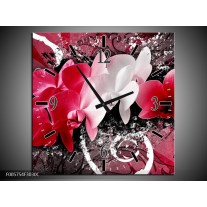 Wandklok op Canvas Orchidee | Kleur: Roze, Wit, Zwart | F005754C