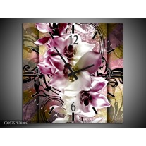 Wandklok op Canvas Orchidee | Kleur: Paars, Wit | F005757C