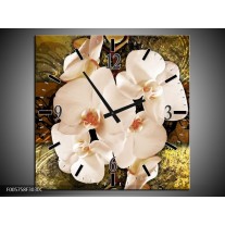 Wandklok op Canvas Orchidee | Kleur: Bruin, Goud, Creme | F005758C