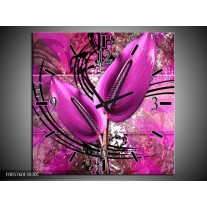Wandklok op Canvas Anthurium | Kleur: Paars | F005760C
