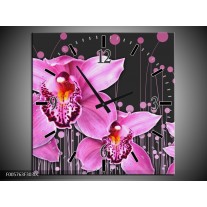 Wandklok op Canvas Orchidee | Kleur: Roze, Grijs | F005763C