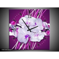 Wandklok op Canvas Orchidee | Kleur: Paars, Wit | F005769C