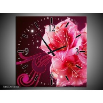 Wandklok op Canvas Lelie | Kleur: Roze, Paars, Zwart | F005770C
