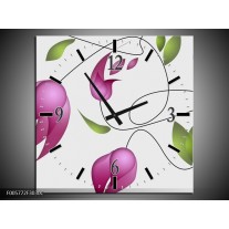 Wandklok op Canvas Tulp | Kleur: Paars, Groen, Creme | F005772C