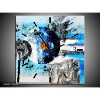 Wandklok op Canvas Cirkel | Kleur: Blauw, Zwart | F005777C