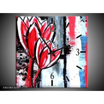 Wandklok op Canvas Tulp | Kleur: Rood, Zwart, Wit | F005780C