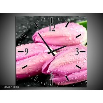 Wandklok op Canvas Tulpen | Kleur: Roze, Zwart | F005787C