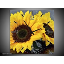 Wandklok op Canvas Zonnebloem | Kleur: Geel, Zwart | F005793C