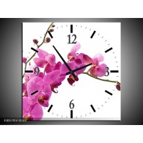 Wandklok op Canvas Orchidee | Kleur: Roze, Wit | F005795C