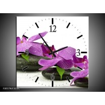 Wandklok op Canvas Orchidee | Kleur: Paars, Wit | F005796C