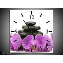 Wandklok op Canvas Orchidee | Kleur: Paars, Zwart, Wit | F005797C