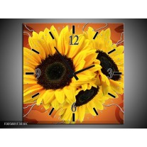 Wandklok op Canvas Zonnebloem | Kleur: Geel, Bruin | F005801C