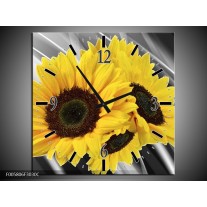 Wandklok op Canvas Zonnebloem | Kleur: Grijs, Geel, Wit | F005806C