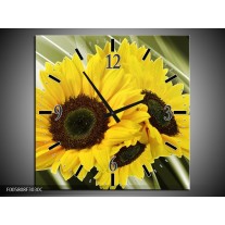 Wandklok op Canvas Zonnebloem | Kleur: Groen, Geel | F005808C