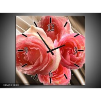 Wandklok op Canvas Roos | Kleur: Sepia, Roze | F005813C